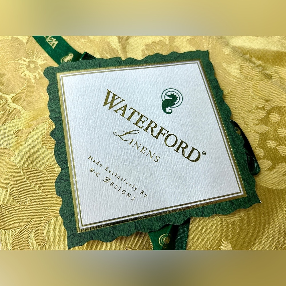 c. 1995 Vintage Waterford Baron’s Court Citron Damask 90” Round Tablecloth